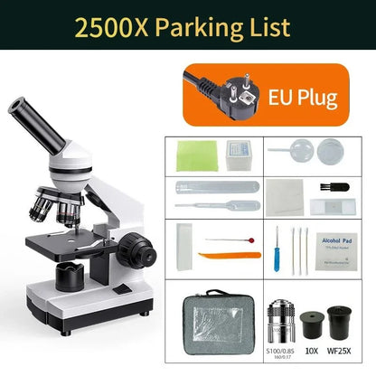 Microscope for Adults Kids 64X-2400X Magnification Compound Microscope with Microscope Slides Fill Light for Children Students