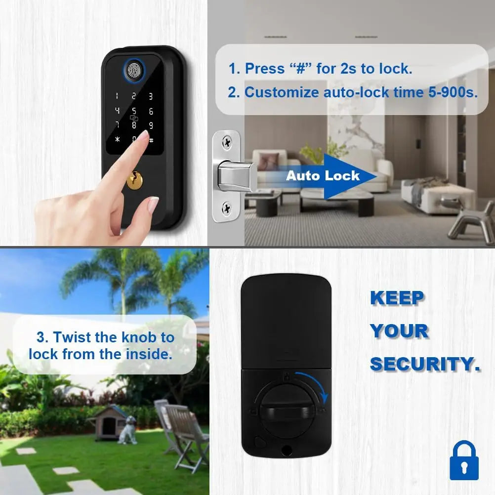 Smart Deadbolt Lock with Keypad, Fingerprint Door Lock, Keyless Entry Door Lock Door Auto Digital Electronic Lock for home