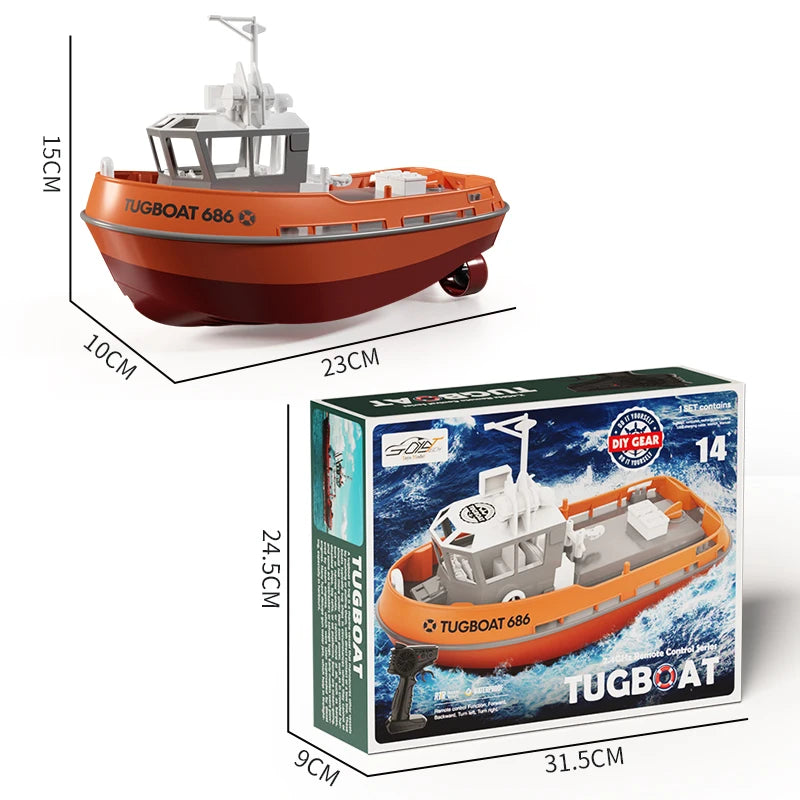 NEW 686 RC Boat 1/72 Powerful Dual Motor Wireless Radio Control Shipboat 2.4G Electric Remote Control Tugboat Model Toys for Boy