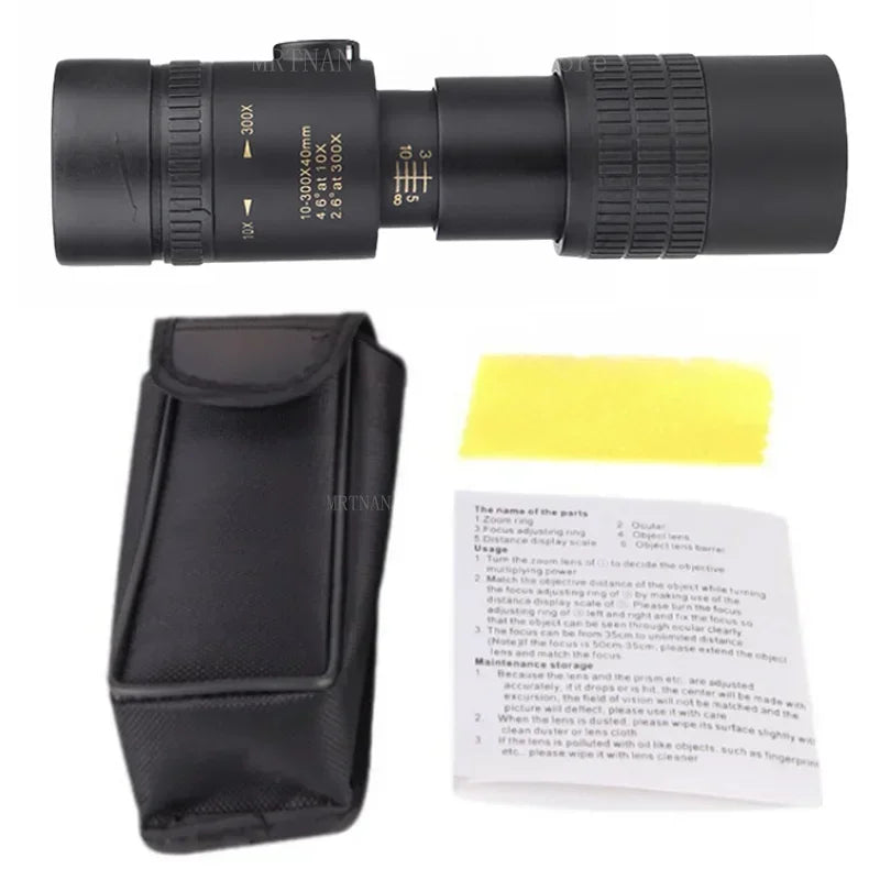 Monocular Telescope 10-300x40 High-power HD Zoom Mini Telescope With phone clip Super Telephoto Zoom Telescope Hunting Camping