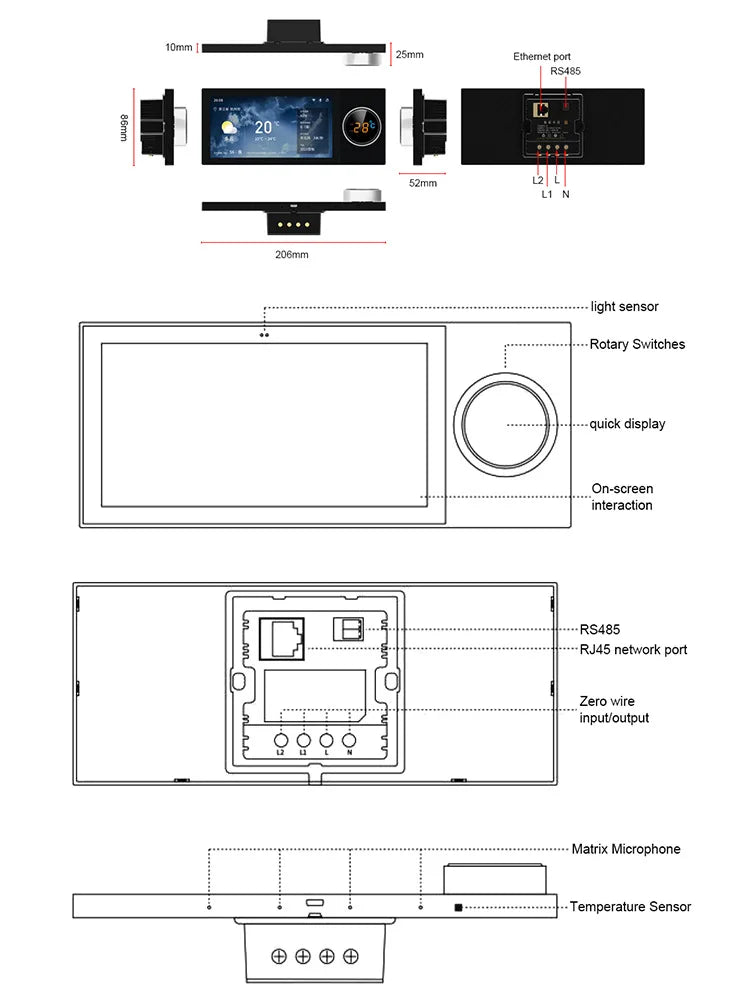 Smart home 6-inch central control screen Built-in zigbee gateway alexa speaker, smart central control screen Tuya