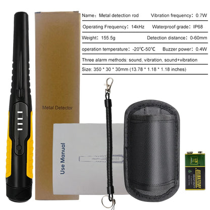 IP68 Waterproof Metal Detector | Sound + Vibration Dual Alarm | High Sensitivity Adjustable | Portable Security Wand (0-60mm)