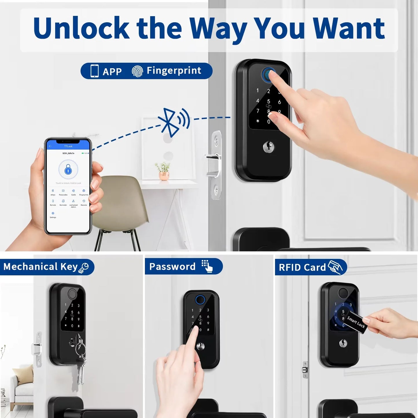 TTLOCK Smart Lock, Fingerprint Door Lock, 7-in-1 Keyless Entry Door Lock with App Control,  Smart Smart Deadbolt for home house