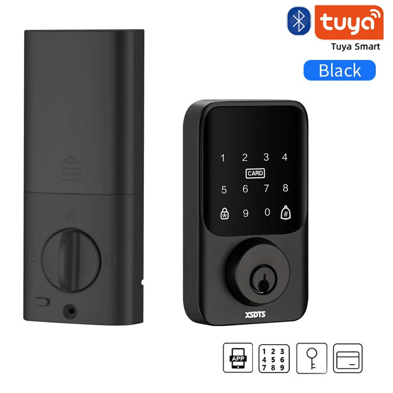 XSDTS Entry Smart Door Lock IC Card Key/Password/ Tuya Smartlife APP Unlock Front Door Smart Lock Deadbolt
