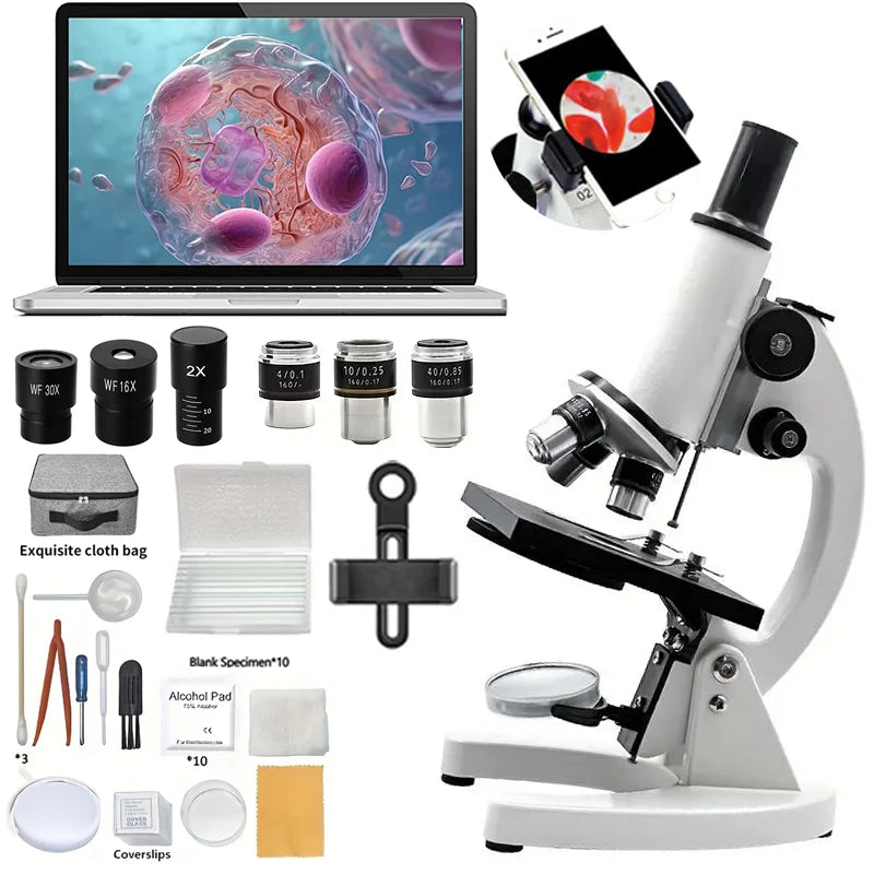 Monocular Optical Microscope 64X-2400X Microscope School Science Experimental Biology Microscope Digital Microscope for Children