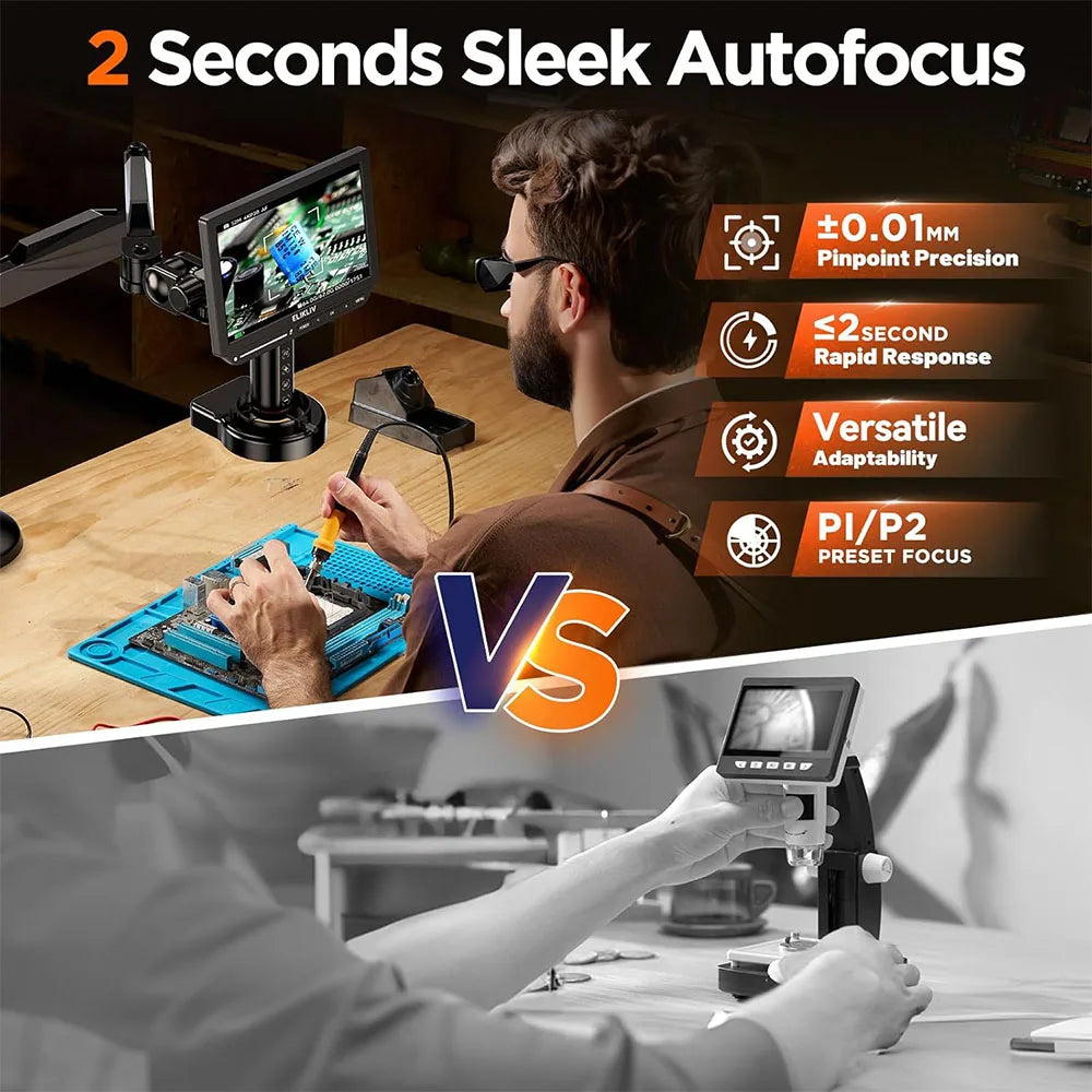 Elikliv EM4K-AF Flex 10.1'' Autofocus Digital Microscope 4K Soldering Microscopio for Electronics 2000X HDMI Microscope with Arm