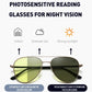 Retro Double Beam Large Frame Presbyopia Glasses Night Vision Photochromic Multifocal Reading Glasses Anti Blue Light Eyeglasses