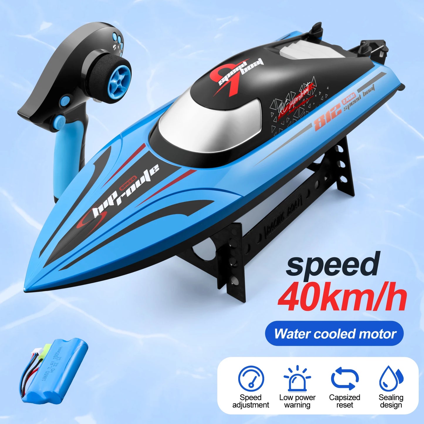 812 RC Boat 2.4Ghz 35km/h High-Speed Remote Control Racing Speedboat Water Speed Ship Endurance 25 Minutes Children Model Toy