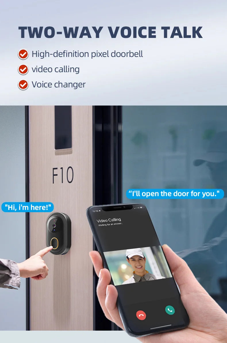 Smart Doorbell Ring Door Camera Infrared Night Viewing WiFi Wireless Video Bell Camera Rechargeable Video Intercom Doorbell