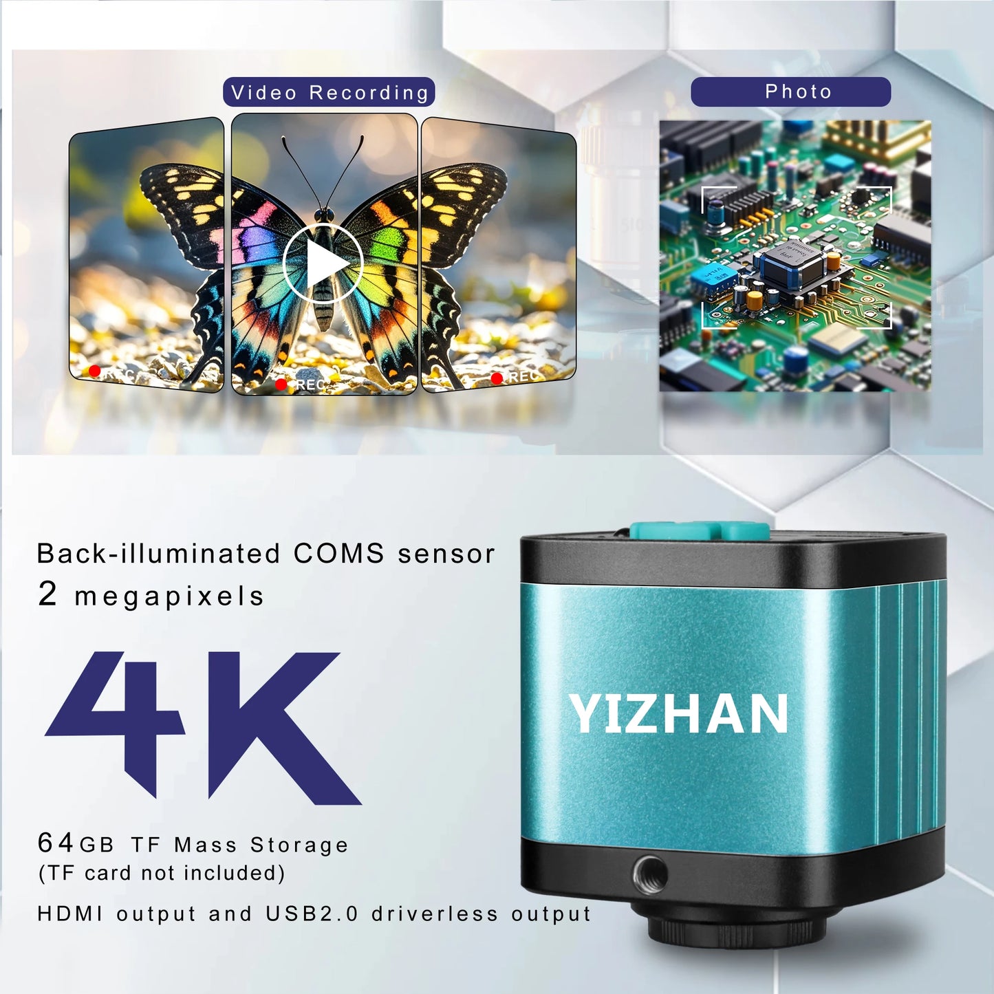 4K Digital Microscope 48MP Microscope For Electronics USB-C Industrial Cameras HDMI 1-150X Zoom C-Mount Lens Phone Pcb Soldering