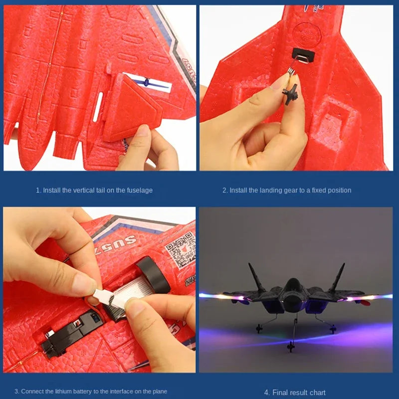 RC Plane SU57 Radio Control Airplane Light Fixed Wing Hand Throwing Su30 Foam Electric Remote Control Plane Toys for Children