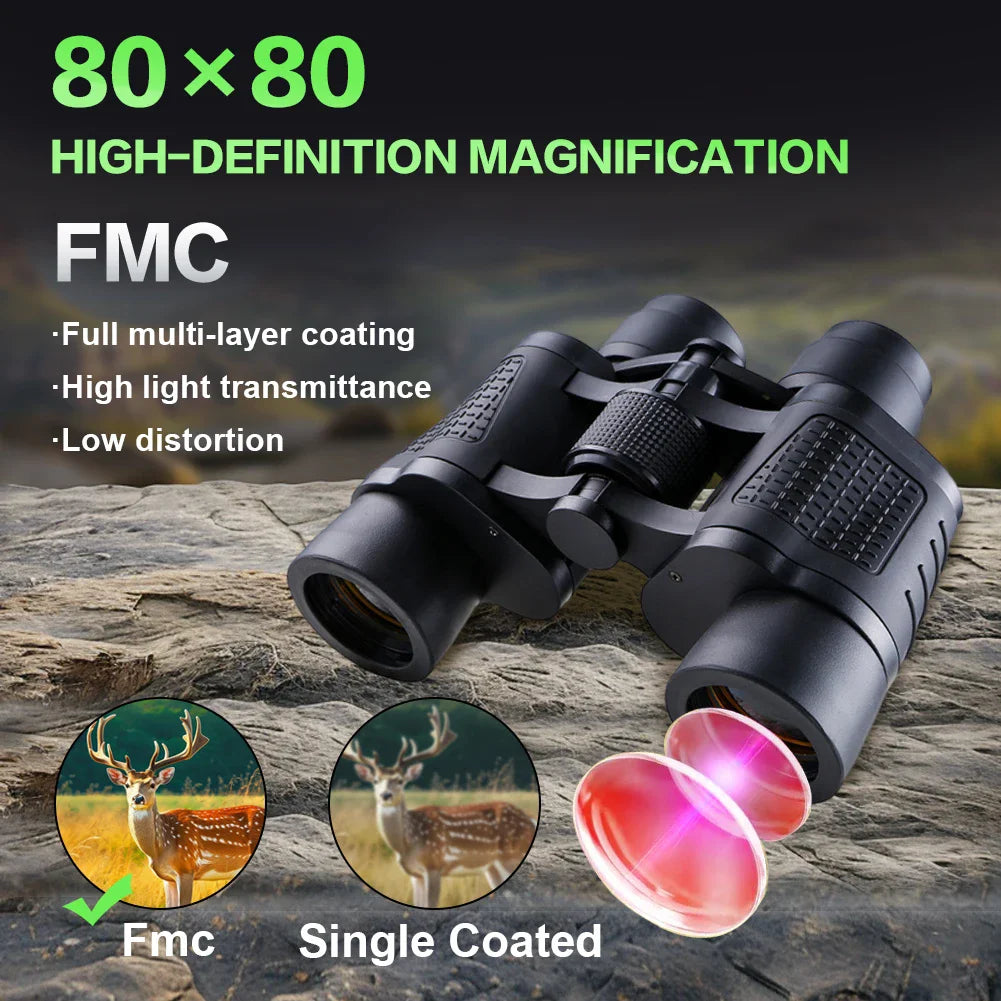 Binoculars 80X80 Long Range 15000m HD High Power Telescope Optical Glass Lens Low Light Waterproof For Hunting Camping Sports