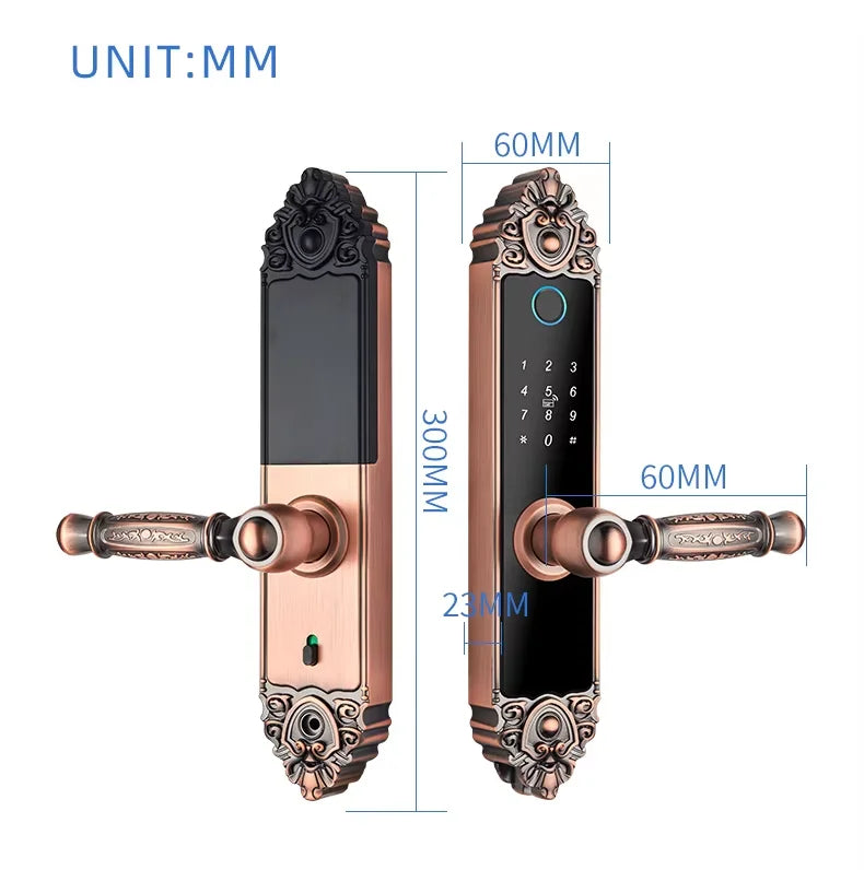 Smart Home Digital Lock Electronic Fingerprint Smart Lock European Home Indoor Door Handle Lock Golden Red Brown Tuya TTlock