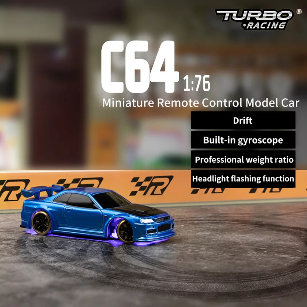 Turbo Racing RC CAR 1/76 C64 Mini Drift RC Car With Gyro Radio Full Proportional Remote Control Toys RTR Kit For Kids and Adults