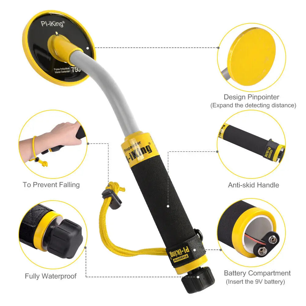 Underwater Diving Metal Detector, Fully Waterproof, Hand, Coil Design, Pinpointer, PI-iking-750, 30 m