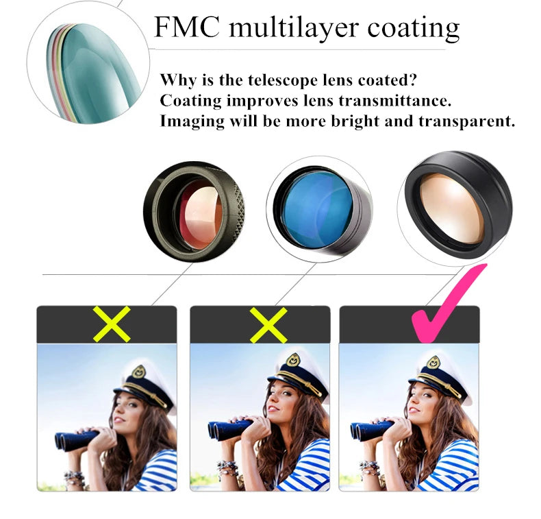 Professional Binoculars Baigish 8x30 10x40 10x50 12x4515x60 20x50 8-24x40 Powerful Military Telescope Long Range Monocular BAK4