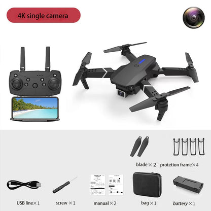 Drone Foldable Wings, Dual Cameras for Aerial Photography, 360° Rotation, One-Click Takeoff, Portable Rechargeable Battery