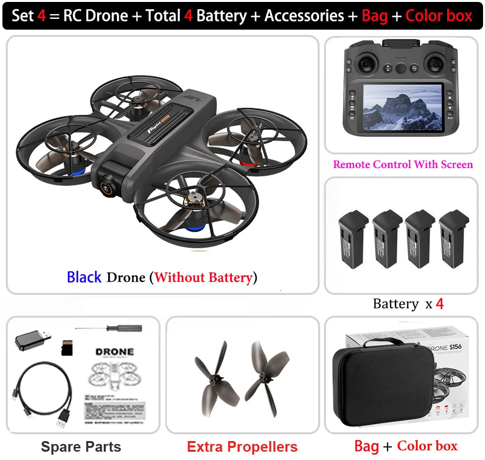 S156 Drone HD Dual-Camera Aerial PhotographyRemote Control with Screen Aircraft Optical Flow Hover Brushless RC Quadcopter Toy