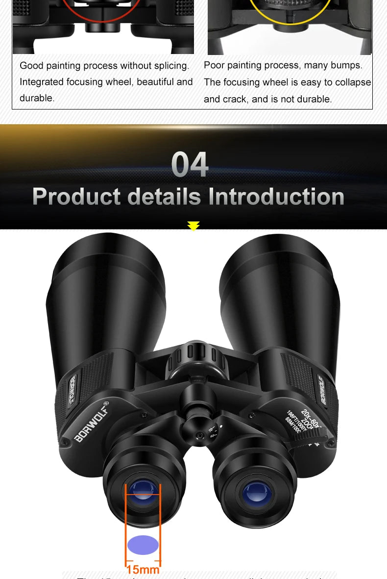 BORWOLF Large Objective lens 20-60X70 Binoculars FMC Optical High Power Hunting Birdwatching Telescope Fo rMoon Watching