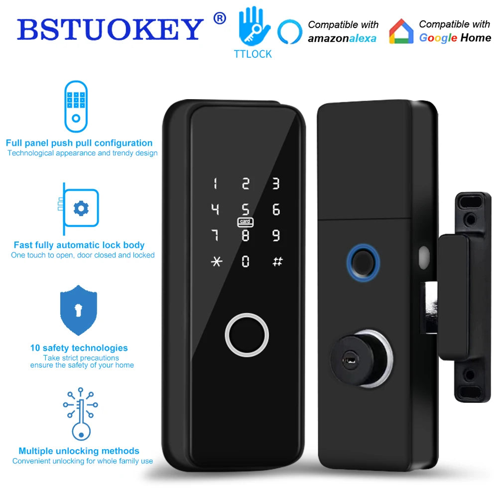 Outdoor Smart Fingerprint Door Lock: Waterproof, Bluetooth, Code, IC Card, Keyless Entry. Support TTLock WIFI Hub for glass door