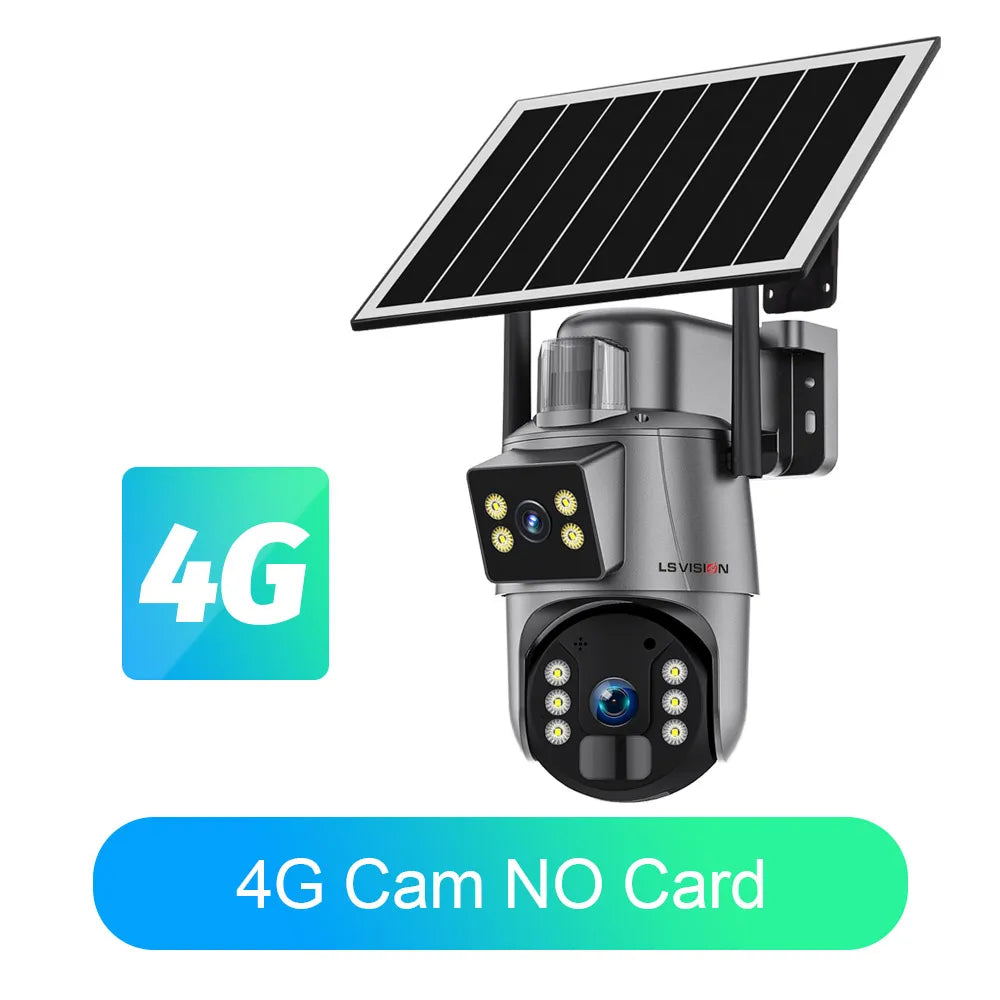 LS VISION Solar Security Camera 4G Wireless Outdoor Camera 4K 8MP Dual Screen 360° Surveillance  Wi-Fi Waterproof  PIR Cam UBOX