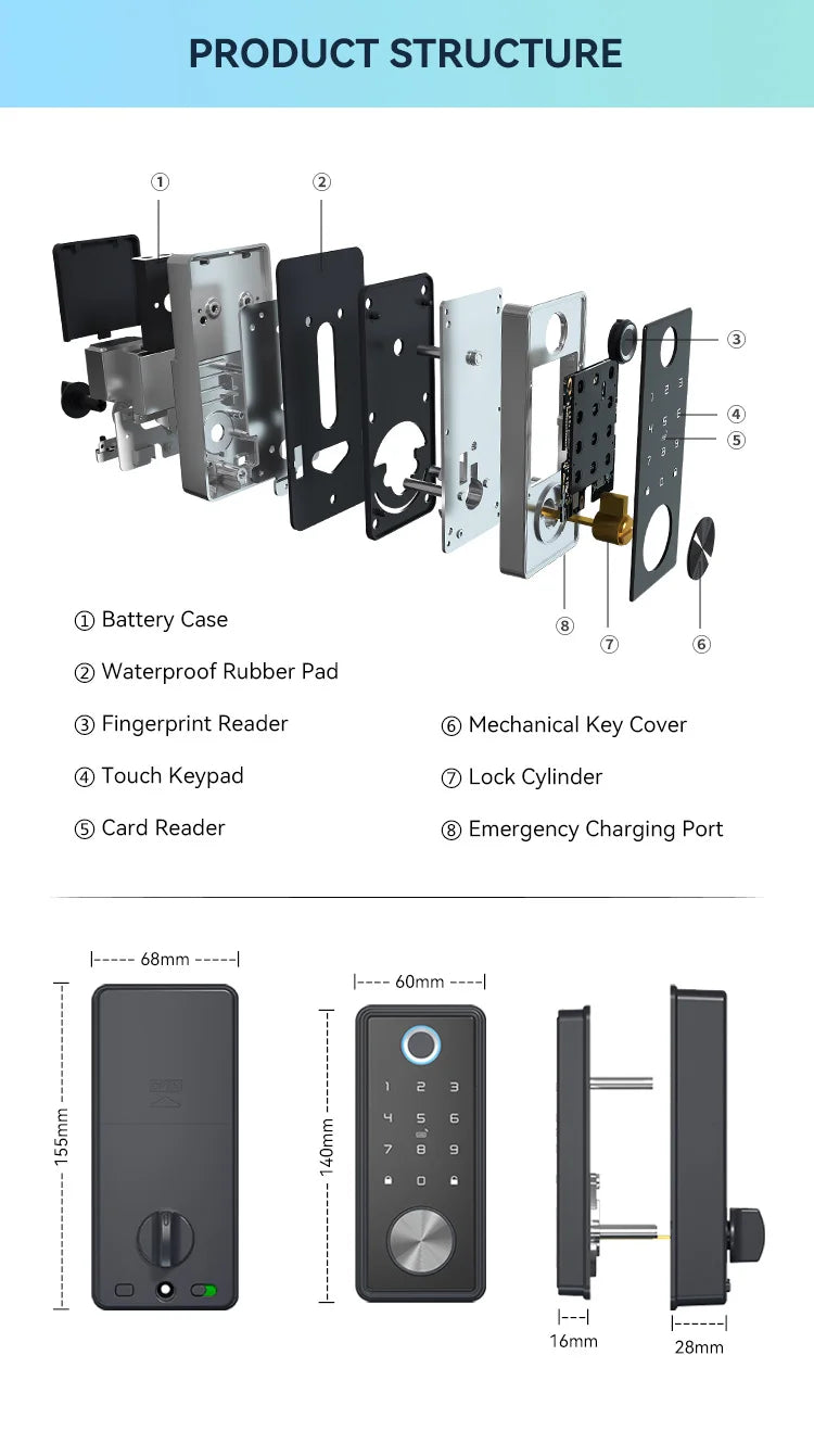 Smart Deadbolt Locks for Front Door Alexa WiFi TTlock App Biometric Fingerprint keyless Entry Keypad door lock with Gateway