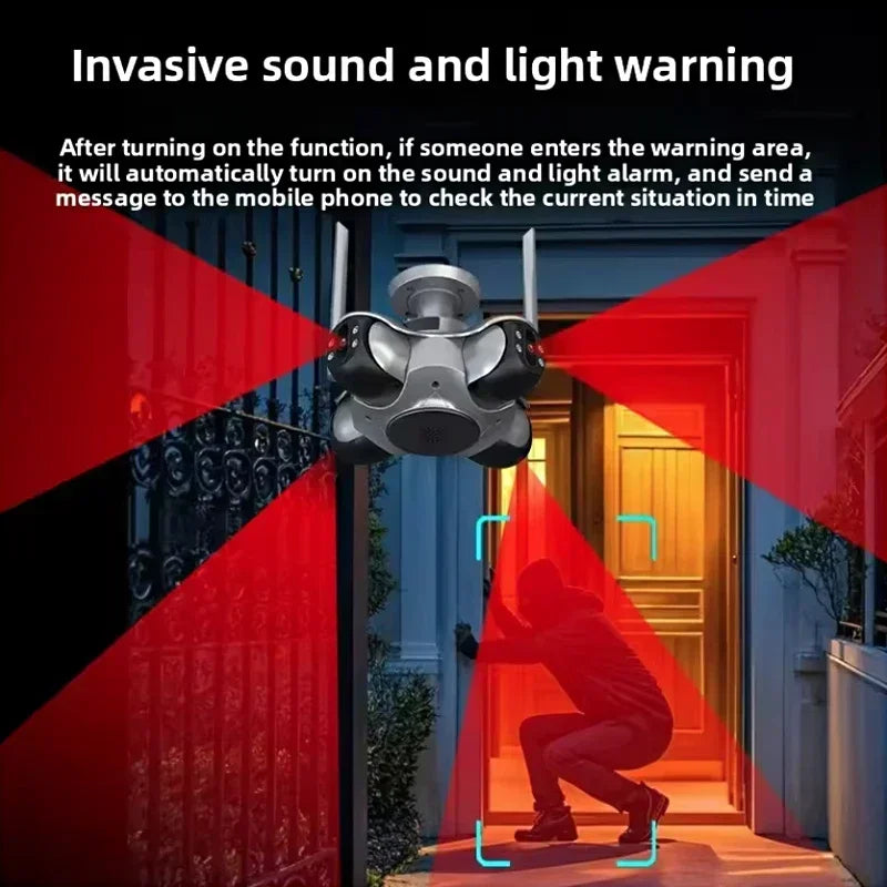 10K 20MP Four Screen WiFi Security Camera Wireless CCTV Auto Tracking Smart Four Lens PTZ Surveillance Cam FFVIDEO APP