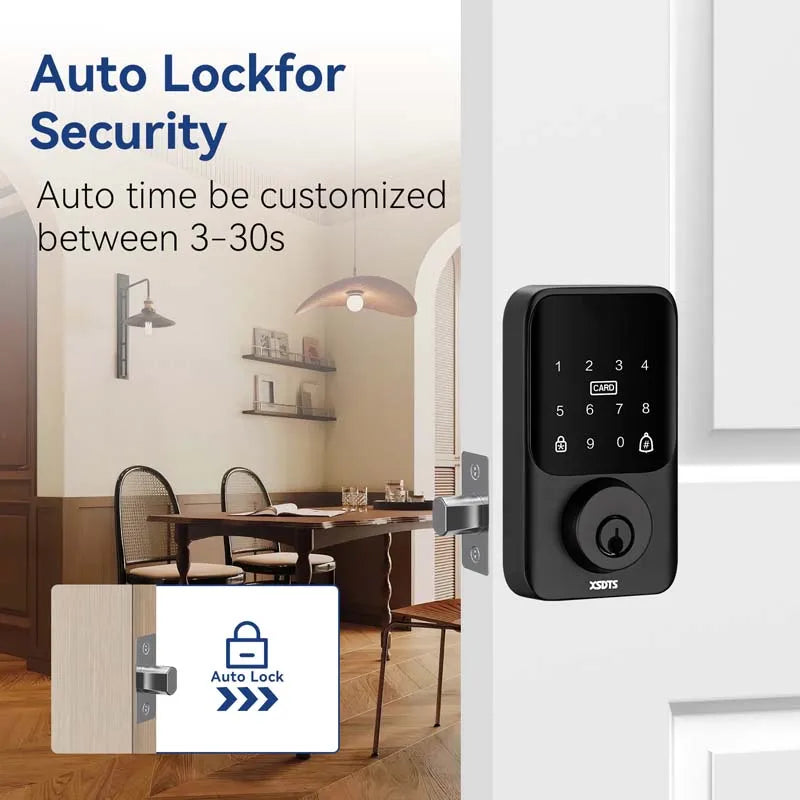 XSDTS Entry Smart Door Lock IC Card Key/Password/ Tuya Smartlife APP Unlock Front Door Smart Lock Deadbolt