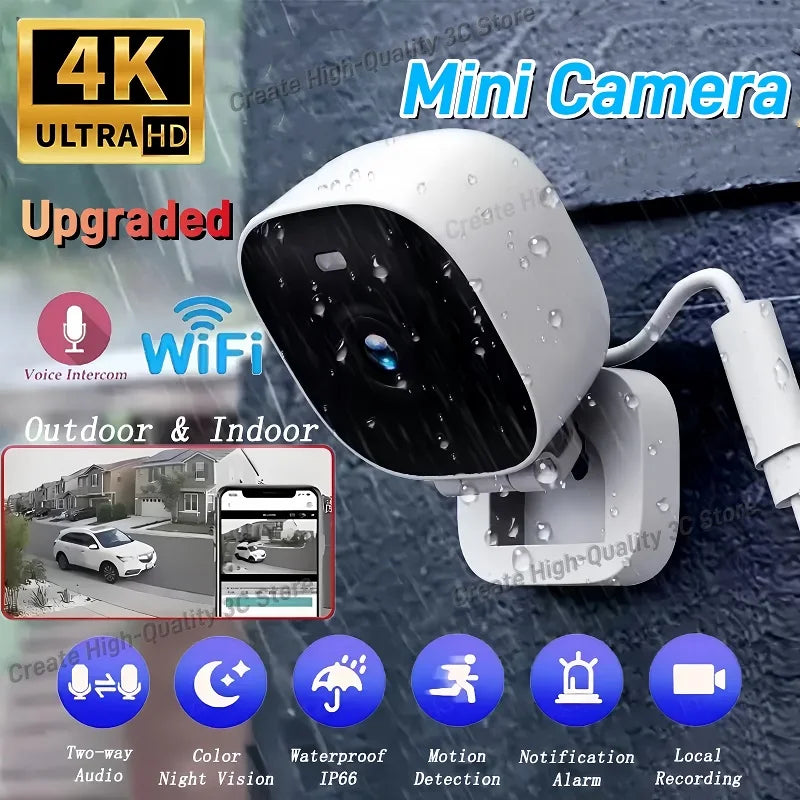 4K HD Mini Security Camera WiFi Monitor Full Color Night Vision Motion Detect Surveillance With 2 Way Audio IP65 Waterproof New