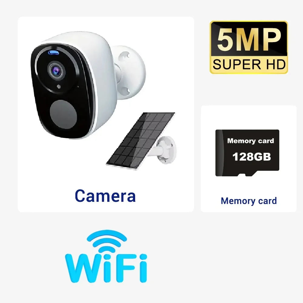 5MP Solar Security Camera 2.4G/5G WiFi Wireless Outdoor Color Night Vision Battery Powered Support PIR, Waterproof Two-Way Alexa