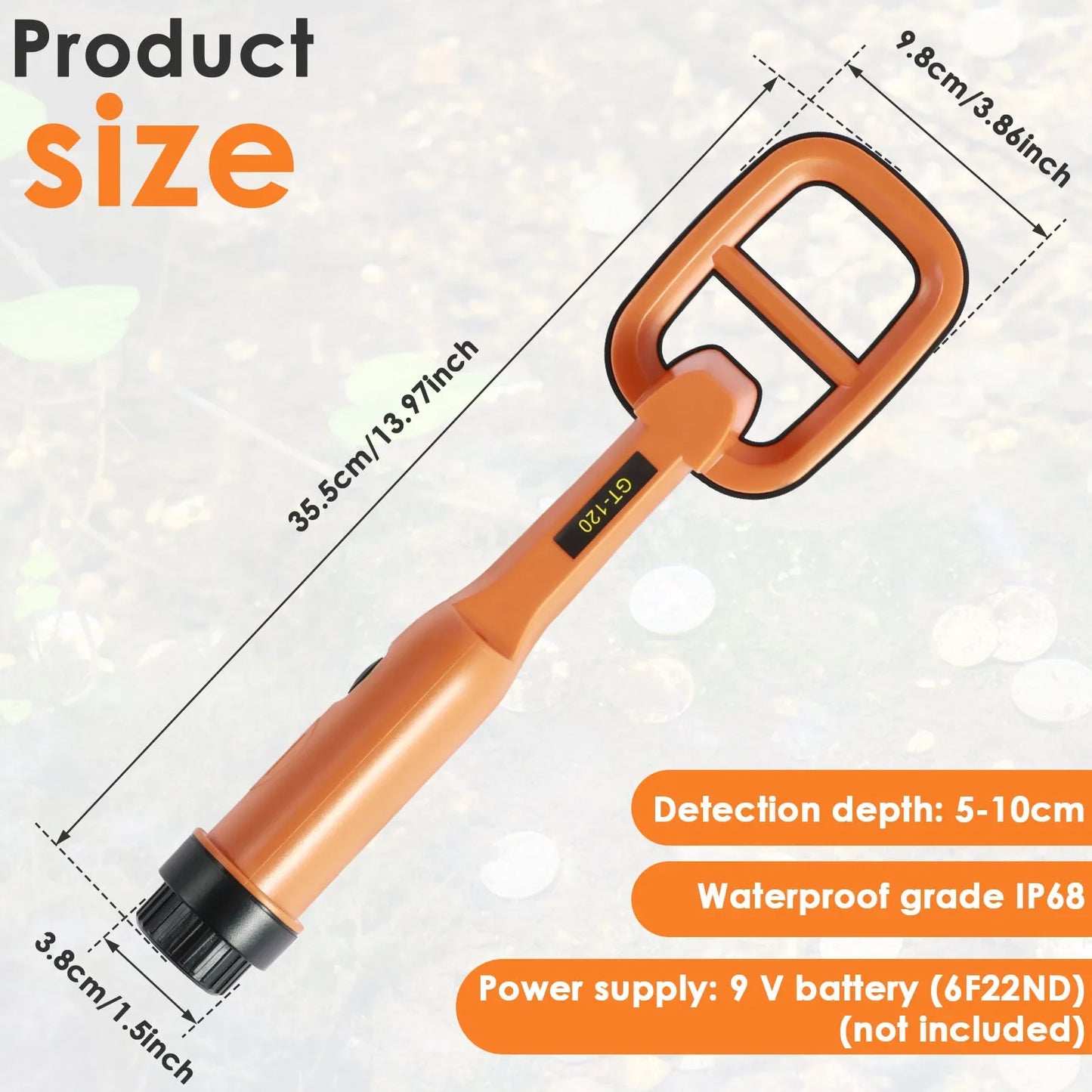 Underwater Metal Detector IP68 Fully Waterproof Handheld GT-120 Metal Finder Detector Diving Detecting Treasure with LED Alarm