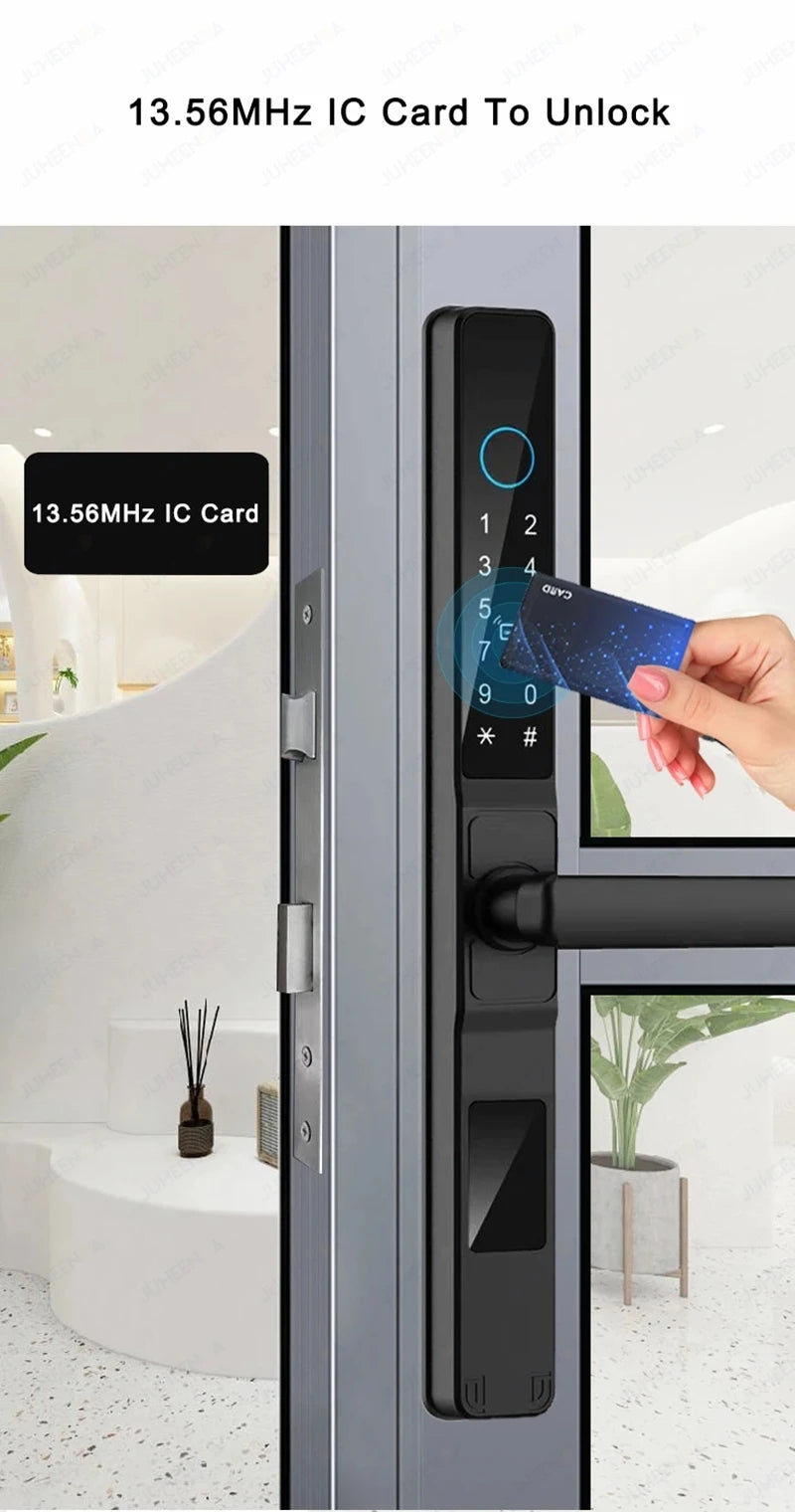 Waterproof Sliding Door Smart Lock TTLock App Alexa Fingerprint Digital Code RFID Card Anti-Lock Aluminum Glass Electronic Lock