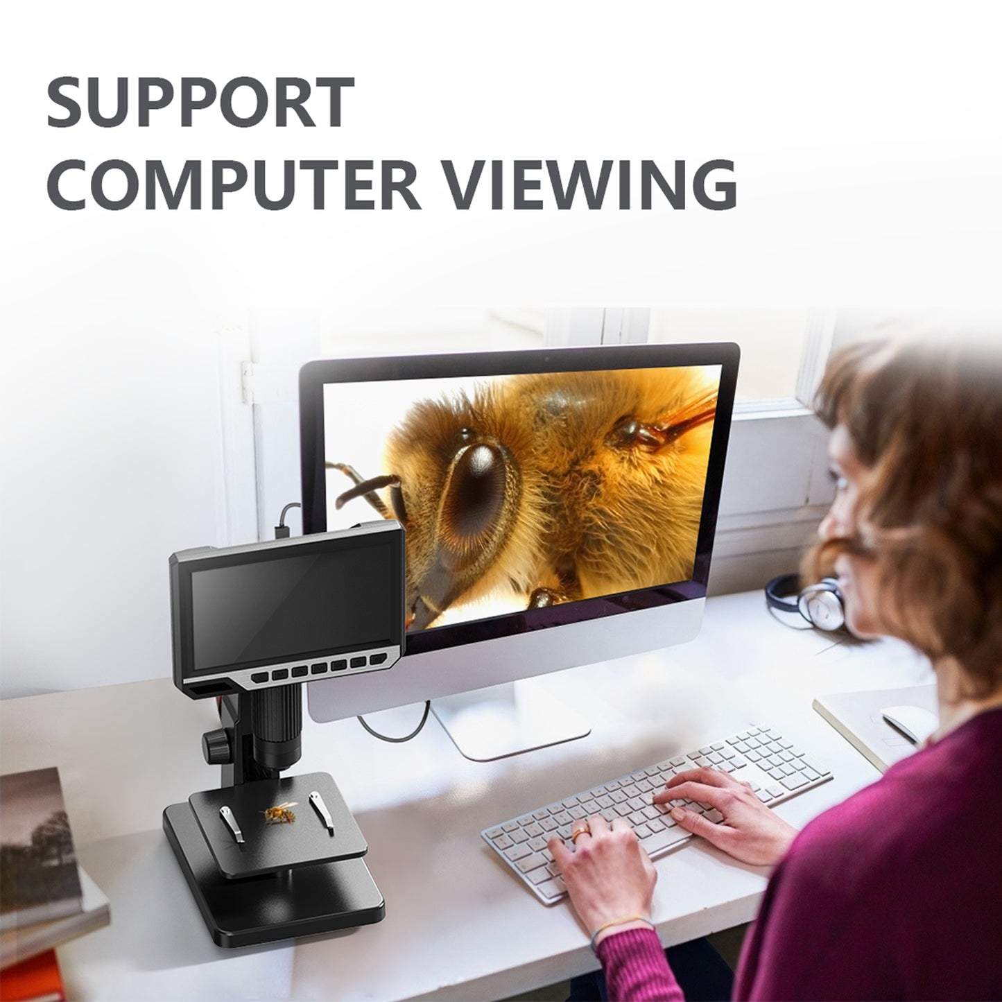 Biological Microscope Dual Lens 2000X 7" IPS HD1080P Digital Microscopes For Soldering Study With Remote Control