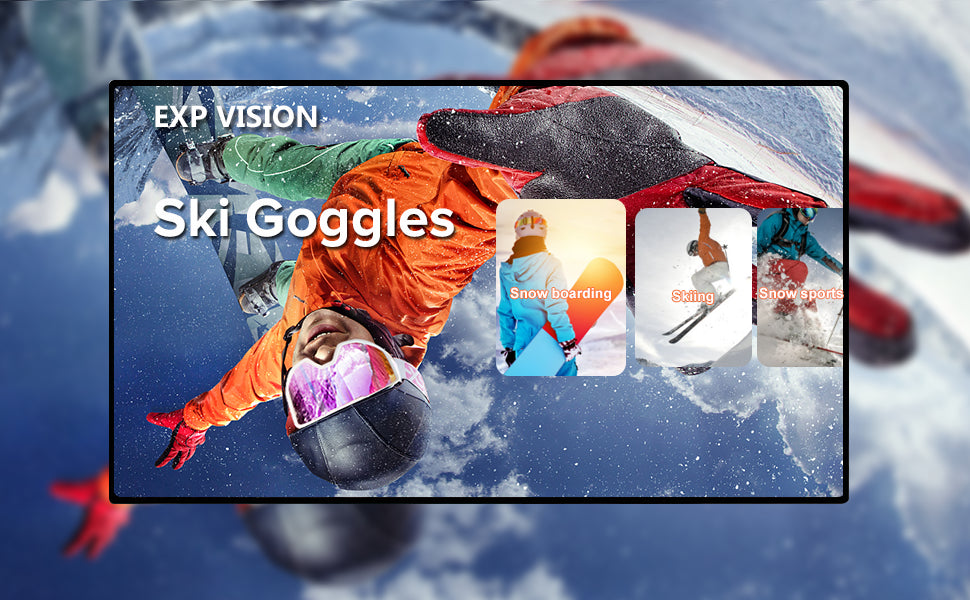 EXP VISION-Ski Goggles for Men and Women, OTG Anti Fog, UV Protection, Snowboard Glasses, Winter Eye Wear